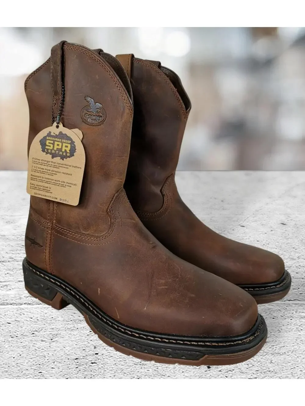 Georgia Boot Men's Leather Square Soft Toe Pull On Boots GB00513 Brown 10M NWB‎